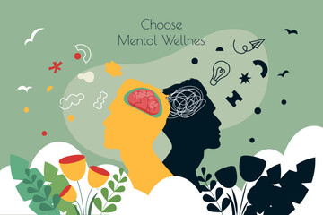 Naklejka premium Mental Health banner. Choose Mental Wellness.