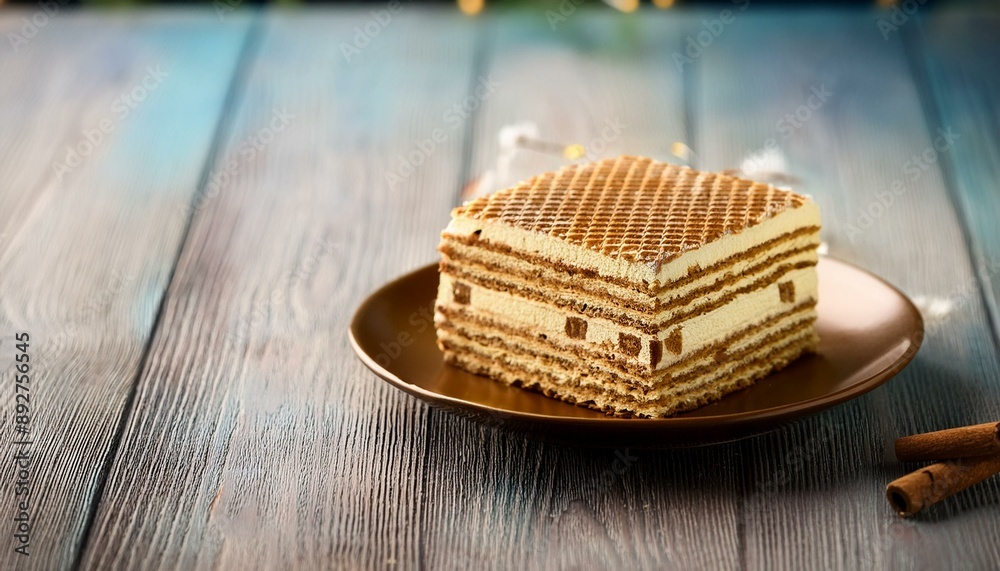 Wall mural piece of waffle cake cake. Selective focus