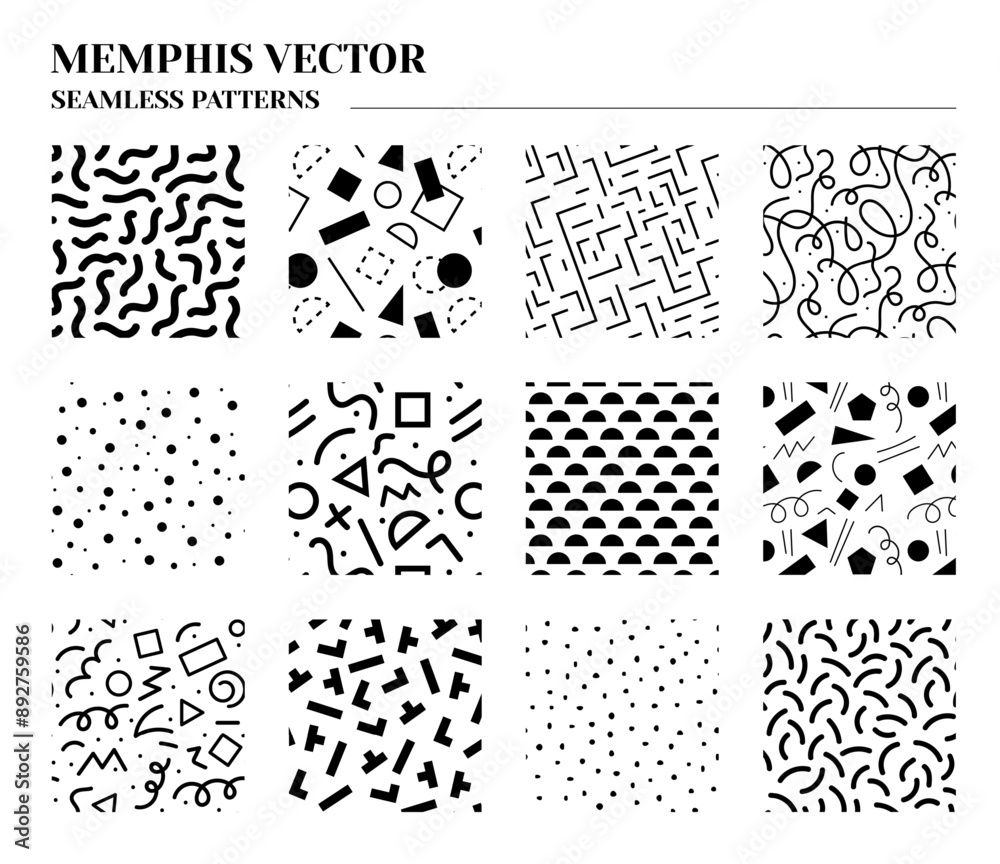 Poster texture patterns. seamless dot abstract geometric doodles, memphis 90s simple graphic design, fun fa