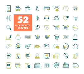 E-commerce set vector icons shopping and online