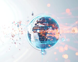 Sophisticated Abstract Tech: Global Communication and Data Analysis on White Background, Exploring Cyber Innovation