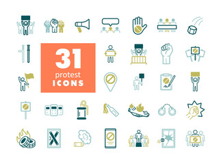 Protest, strike, revolution set vector icons