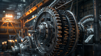 Fototapeta premium Industrial gears on assembly line in factory