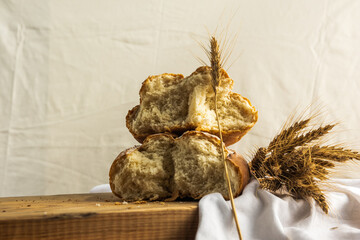 broken white bread and wheat