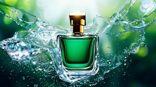 Luxury Green Perfume Bottle With Water Splash