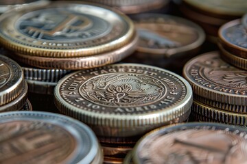 Detailed image showing a pile of shiny and textured british pound coins