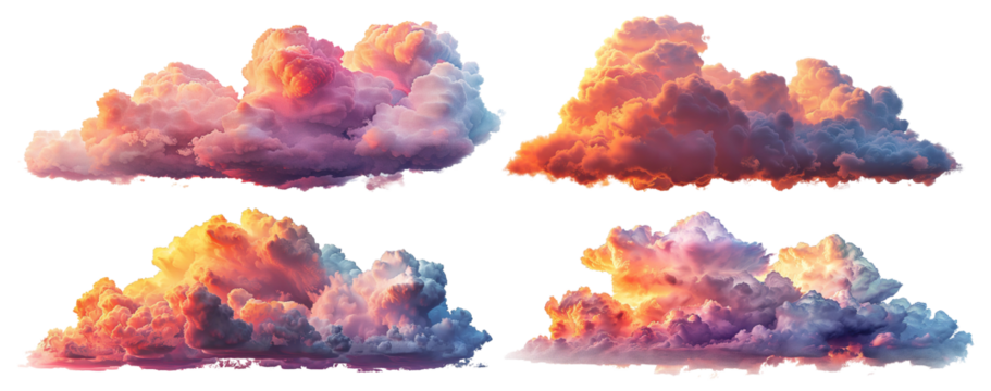 Set of picturesque sunset clouds, cut out