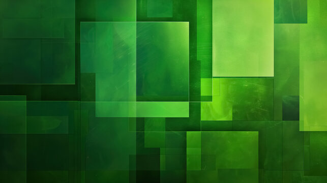 An abstract green geometric background composed of rectangles of varying sizes and shades
