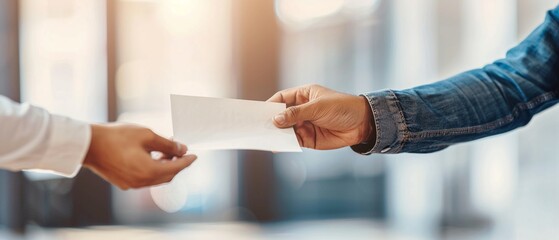 A manager handing a termination letter to an employee, office setting, tense expressions, realistic photo, high resolution, corporate environment