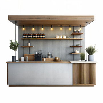 Modern cafe interior with a clean and inviting counter