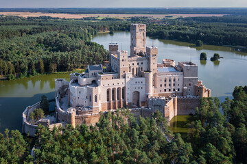 Obraz premium Beautiful landscape of Greater Poland forests and the newly built castle in Stobnica. Poland