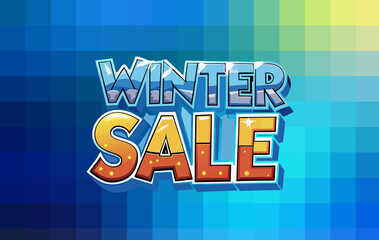 Naklejka premium Winter Sale in 3D Font on blue squares gradient background for publication, screensaver, wallpaper, postcard, poster, banner, cover, website