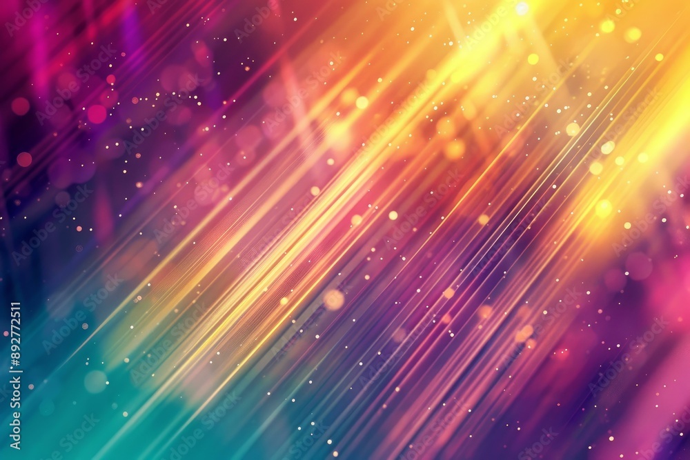 Poster abstract background featuring a dynamic blend of vivid colors with shining light rays and particles