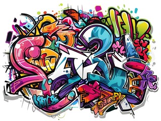 Stylish Streetwear Graffiti Design for Shirt or Sticker Branding on White Background
