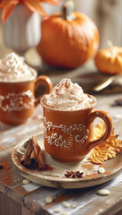 Fototapeta premium Autumn Hot Chocolate with Cinnamon and Whipped Cream