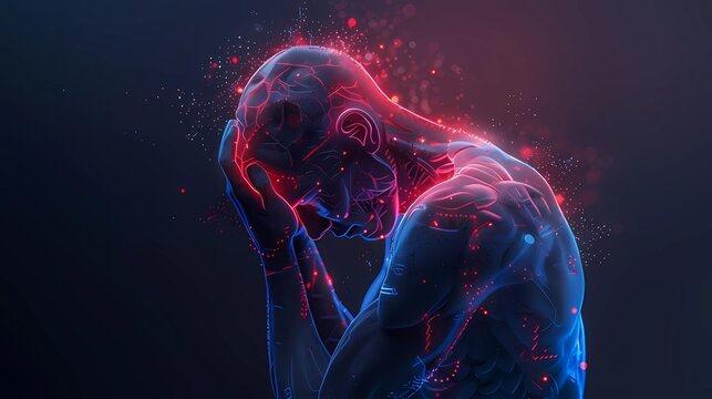 Brain diseases causing chronic severe headaches and migraines. An adult male looks fatigued and stressed from the intense pain. - Powered by Adobe