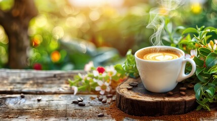 Morning Coffee Delight in Serene Garden Setting