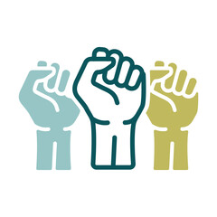 Three clenched fists raised in protest vector icon