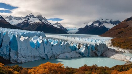 Golden Autumn Panorama of Perito Moreno Glacier in Patagonia, Argentina