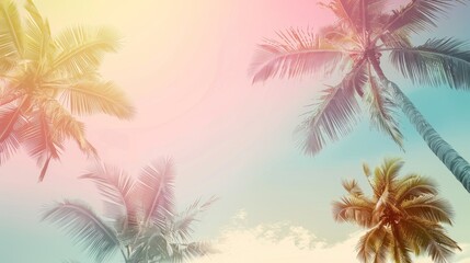 Tropical Palm Silhouettes against Vibrant Sunset Sky