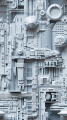 Seamless tileable greebles Sci-Fi raised 3d background, top view.