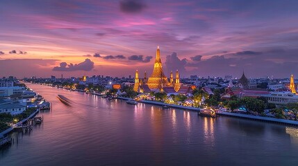 Fototapeta premium Bangkok Thailands Wat Arun Temple at sunset a prominent landmark