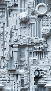 Seamless tileable greebles Sci-Fi raised 3d background, top view.