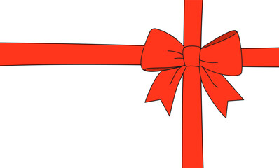 Red simple flat decorative holiday ribbon bows for gift cards on a transparent background in doodle style. Element for gift wrapping, birthday, Christmas, New Year. Isolated vector EPS10