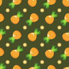 Seamless Pattern Abstract Elements Fruits Food Pineapple Vector Design Style Background Illustration Texture For Prints Textiles, Clothing, Gift Wrap, Wallpaper, Pastel