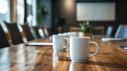 Fototapeta premium Meeting room set up with coffee cups in advance