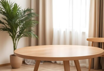 Small table with a plant on it and a plant in the corner