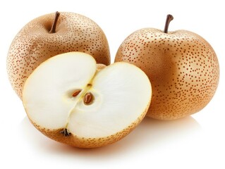 Sliced Asian Pear: Fresh and Juicy on a White Background - AR 4:3