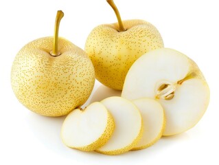 Fresh Asian Pear Slices on a White Background - AR 4:3