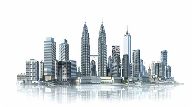 Kuala Lumpur skyscrapers Malaysia depicted against a white background