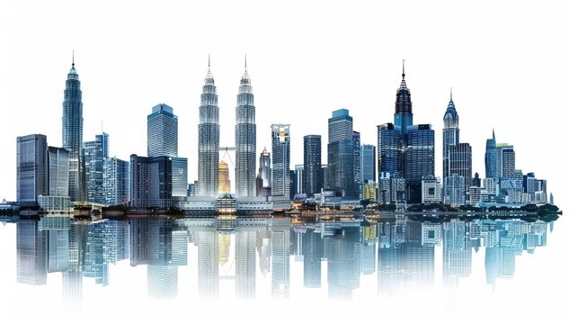 Kuala Lumpur skyscrapers Malaysia depicted against a white background