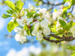 Obraz premium Breathtaking Pear Blossom Branch: A Springtime Spectacle in the Sunshine
