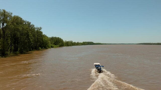 Boat Going down the Mississippi River Near Natchez, Mississippi