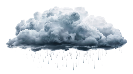 Dark rainy stormy cloud with lightning and rain, cut out