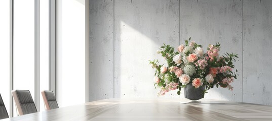 Minimalist Flower Arrangement in Corporate Office Meeting Room for a Touch of Elegance and Nature