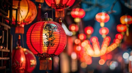 chinese new year background with lamps and bokeh lights 3d illustration