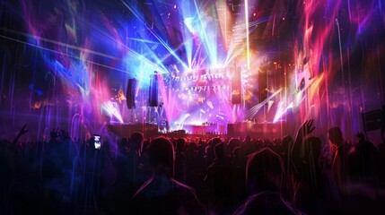 Electrifying Nighttime Music Festival with Captivating Light Shows and Dynamic DJ Performance