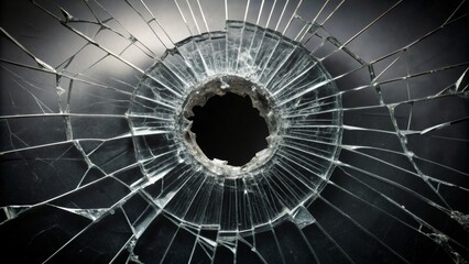 Broken Glass with Circular Crack, Macro Photography, Shattered Window, Glass Texture , shattered , broken , crack