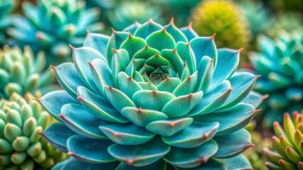 Fototapeta premium Close-Up of a Succulent's Delicate Texture, Macro Photography, Succulent Leaf Detail, Green and Blue Hues, succulent , texture , macro