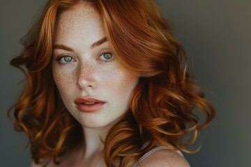 Fototapeta premium Closeup portrait of a woman with vibrant red hair and delicate freckles