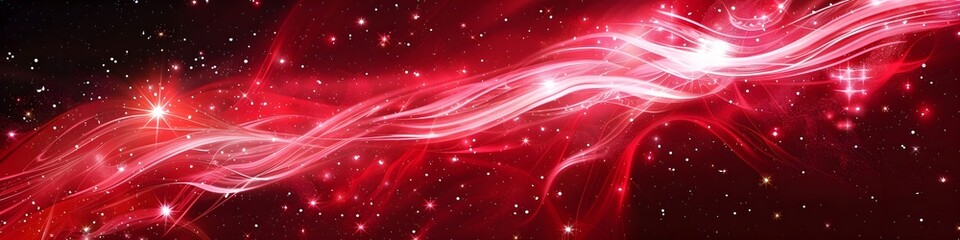 Fototapeta premium Vibrant neon red and white swirls and stars creating a lively abstract design