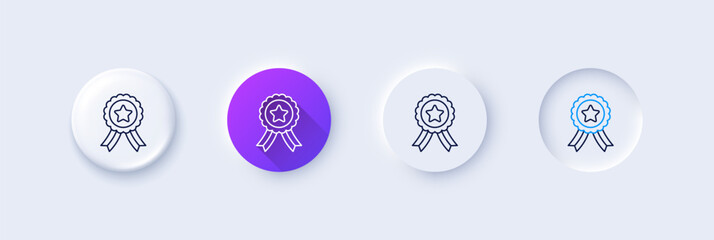 Winner ribbon line icon. Neumorphic, Purple gradient, 3d pin buttons. Award medal sign. Best achievement symbol. Line icons. Neumorphic buttons with outline signs. Vector