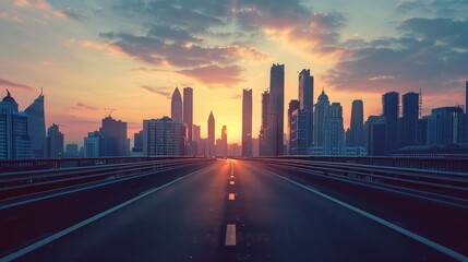 Fototapeta premium City Road to Skyscrapers Under Clear Sky 