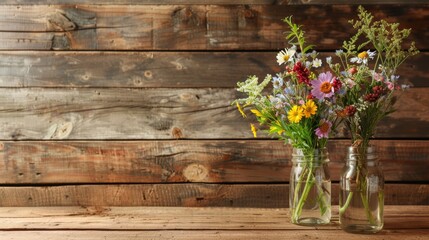 Fototapeta premium Rustic Wildflower Arrangement: Stylish Banner for Inviting Designs, Cards, Posters