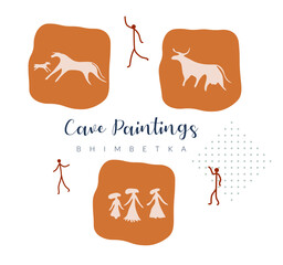 Bhimbetka rock shelters - Cave Painting Symbols - Madhya Pradesh - Stock Illustration