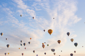 beautiful scenery flight of balloons in the mountains of Cappadocia in love valley
